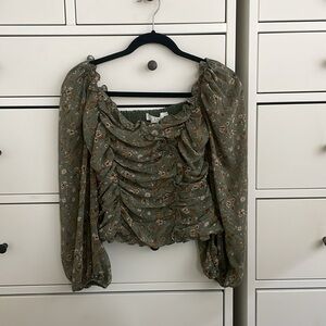NWT ASTR The Label Green Floral Long Sleeve Top